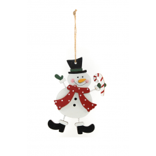 Χριστουγεννιάτικo Ξύλινο Στολίδι Χιονάνθρωπος με Ελατήριο (14cm)